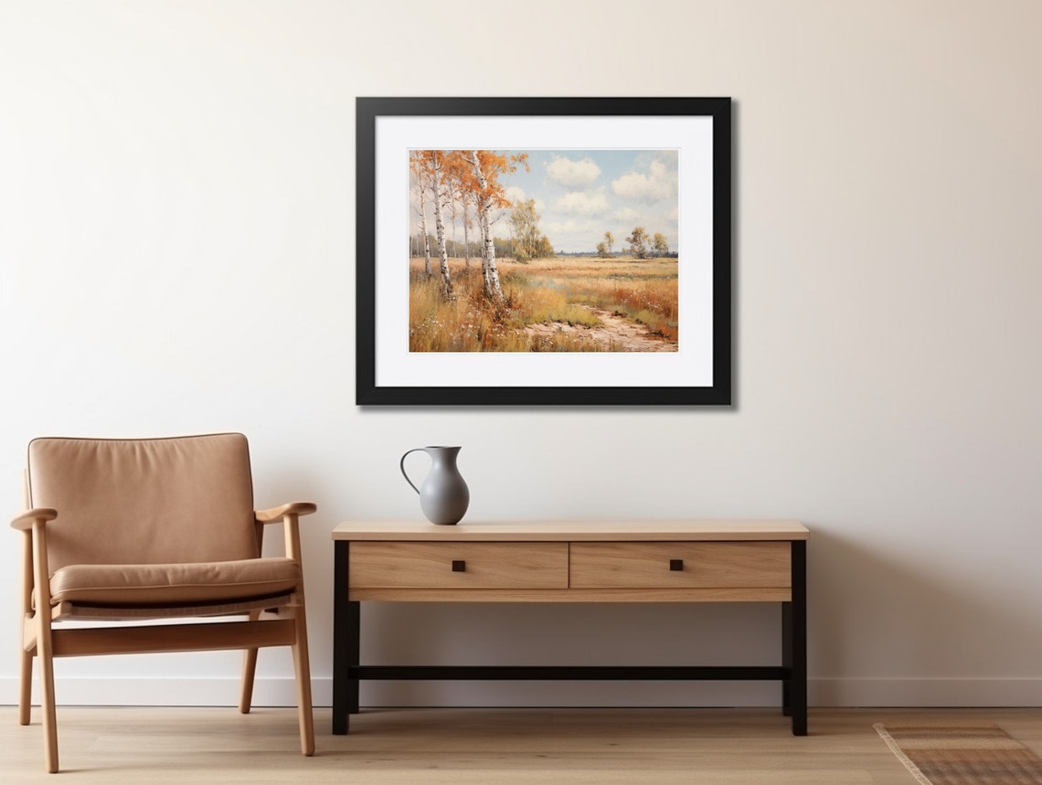 Orange Autumn Birch Trees Along Country Dirt Path Fall Scene Poster - Image 2