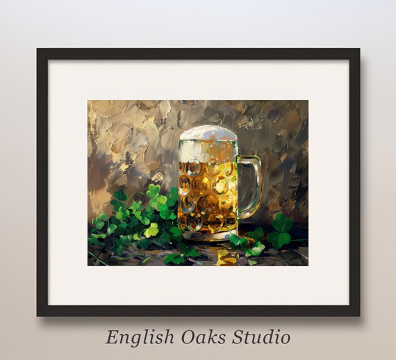 St Patricks Day Shamrock Bundle And Beer Print St Patricks Day Shamrock Next To Mug With Beer Painting