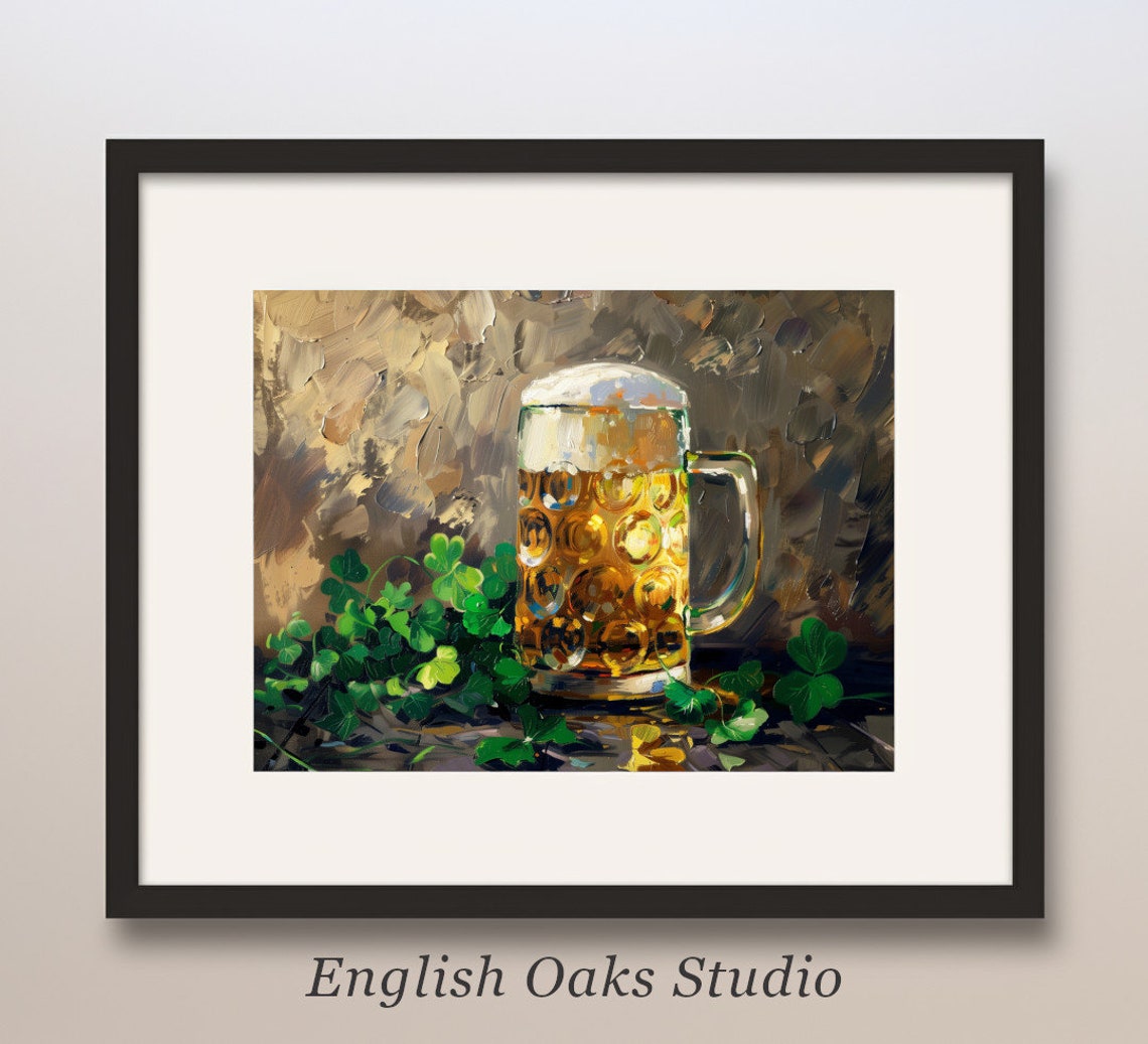 Frothy Beer Mug with Shamrocks St Patricks Day Pub Still Life Wall Art
