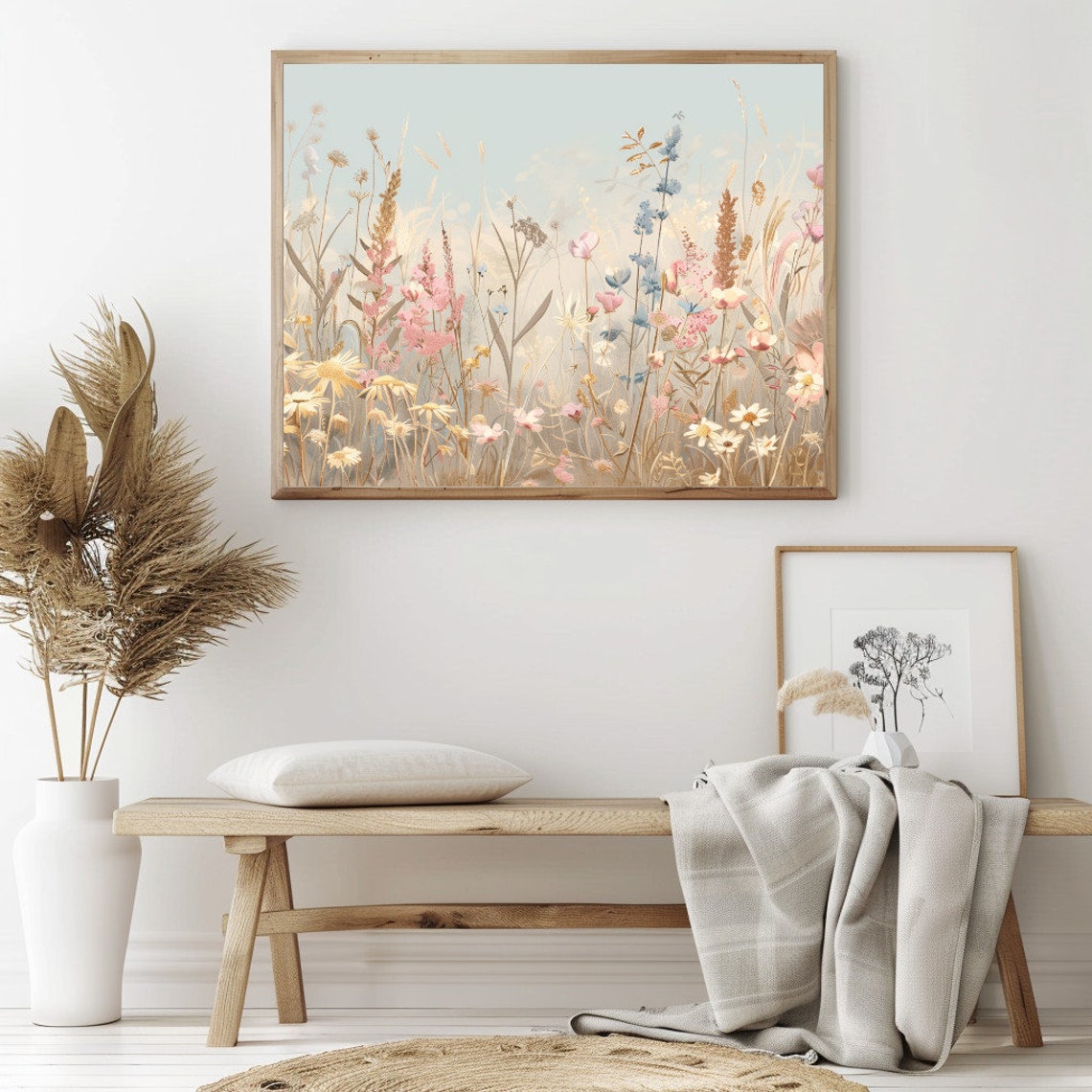 Soft Pastel Wildflowers and Dried Grasses Misty Meadow Poster - Image 2