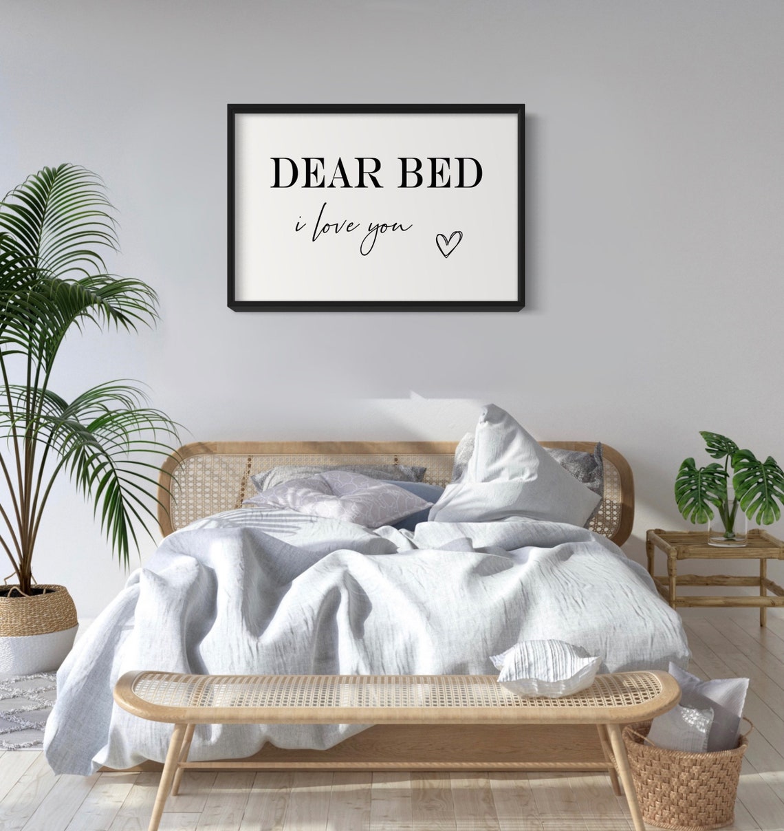 Dear Bed I Love You Funny Bedroom Monochrome Typography Poster - Image 2