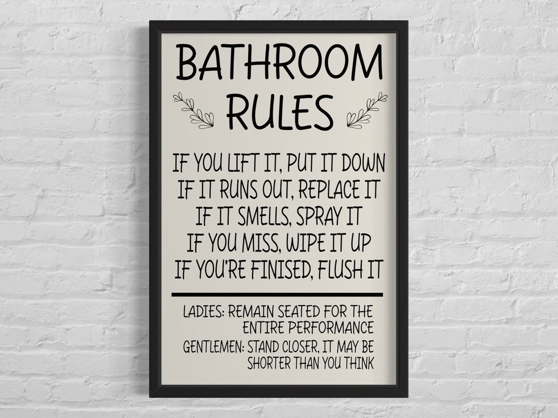 Funny Bathroom Rules Hand Lettered Humorous Guest Bath Sign Poster
