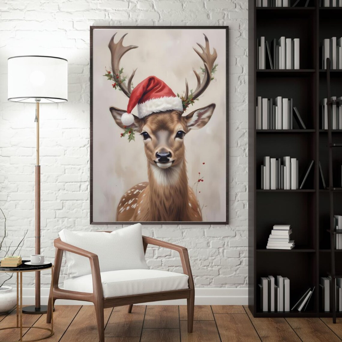 Rustic Reindeer Christmas Art Print, Gift