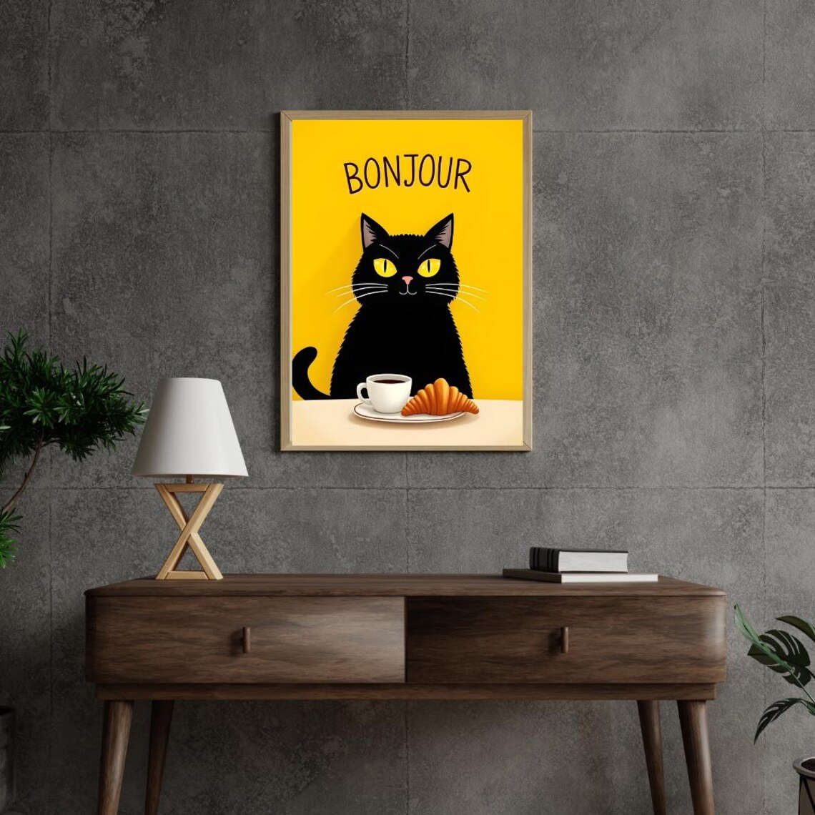 Bonjour Black Cat, French Themed Illustration - Image 2