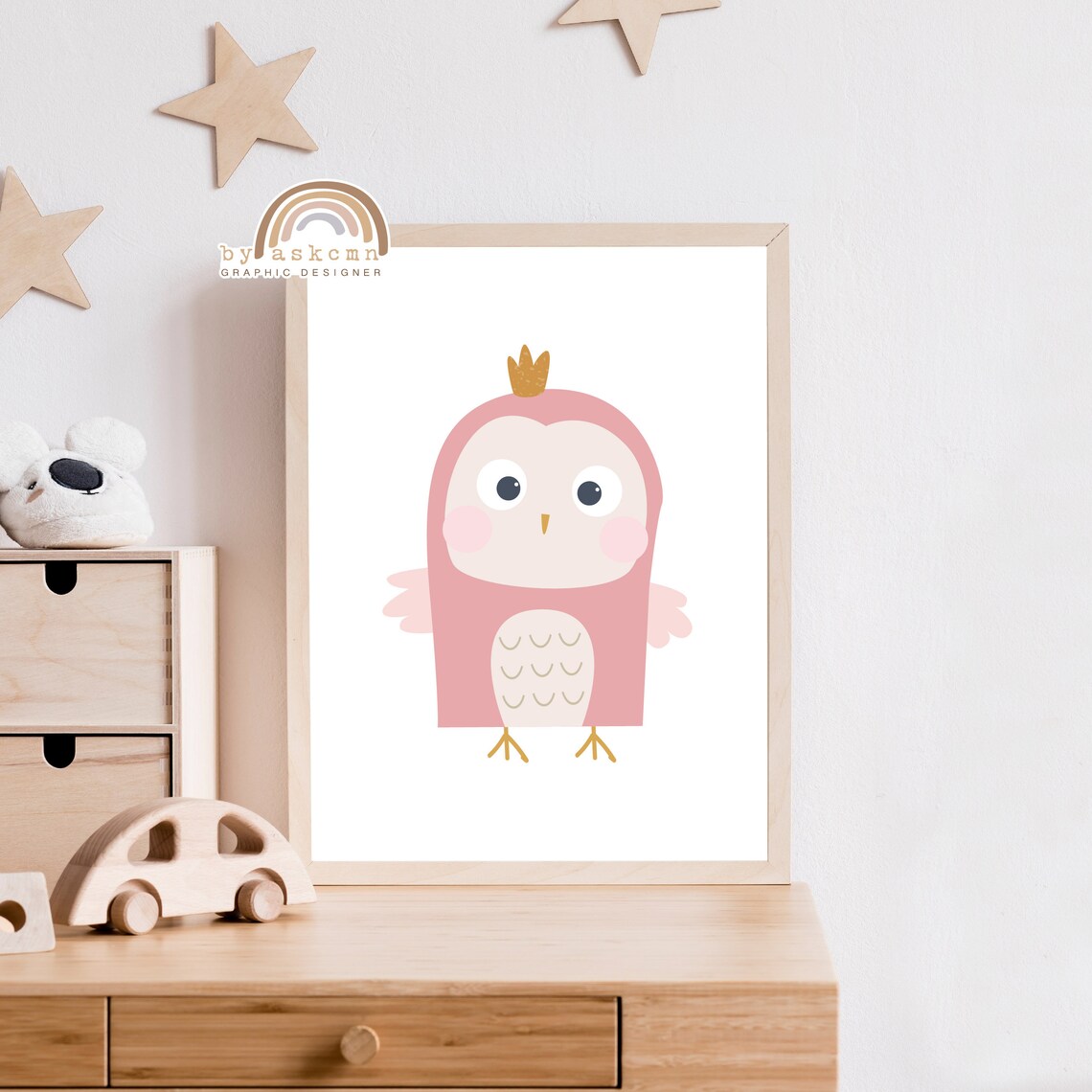Adorable Pink Crowned Owl Nursery Animal Baby Room Decor Poster - Image 5