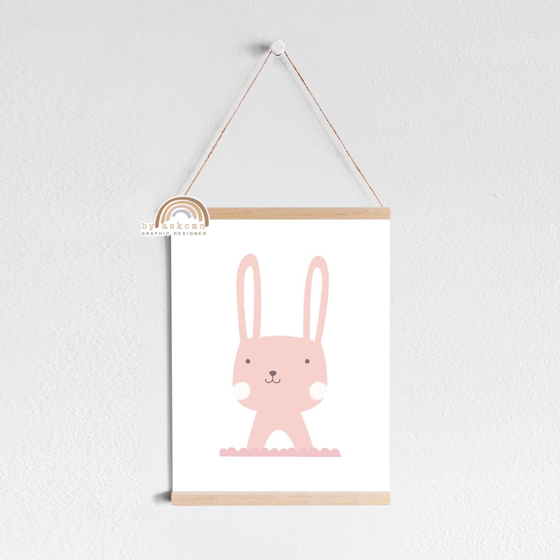 Sweet Pink Bunny Face Minimalist Nursery Animal Decor Poster - Image 2