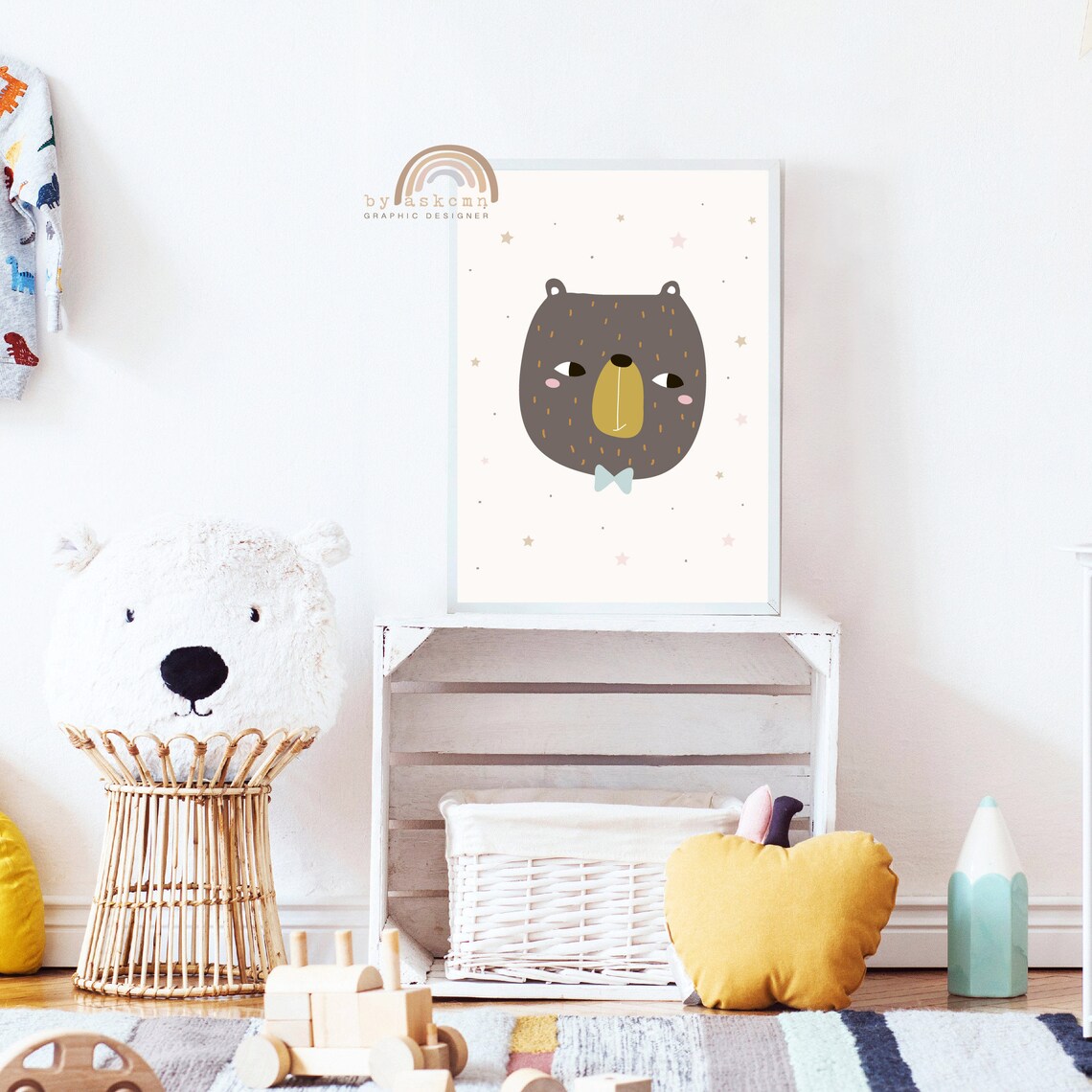 Dark Brown Bear Bow Tie Sleepy Eyes Cute Nursery Animal Wall Decor Poster - Image 5