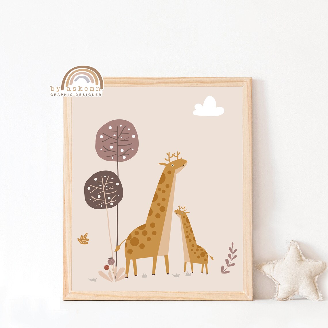 Sweet Cute Giraffe Mama and Baby Safari Nursery Kids Room Poster - Image 2