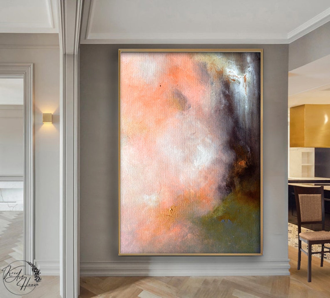 Peach Orange Mist Dreamy Abstract Painting Warm Modern Wall Poster - Image 3