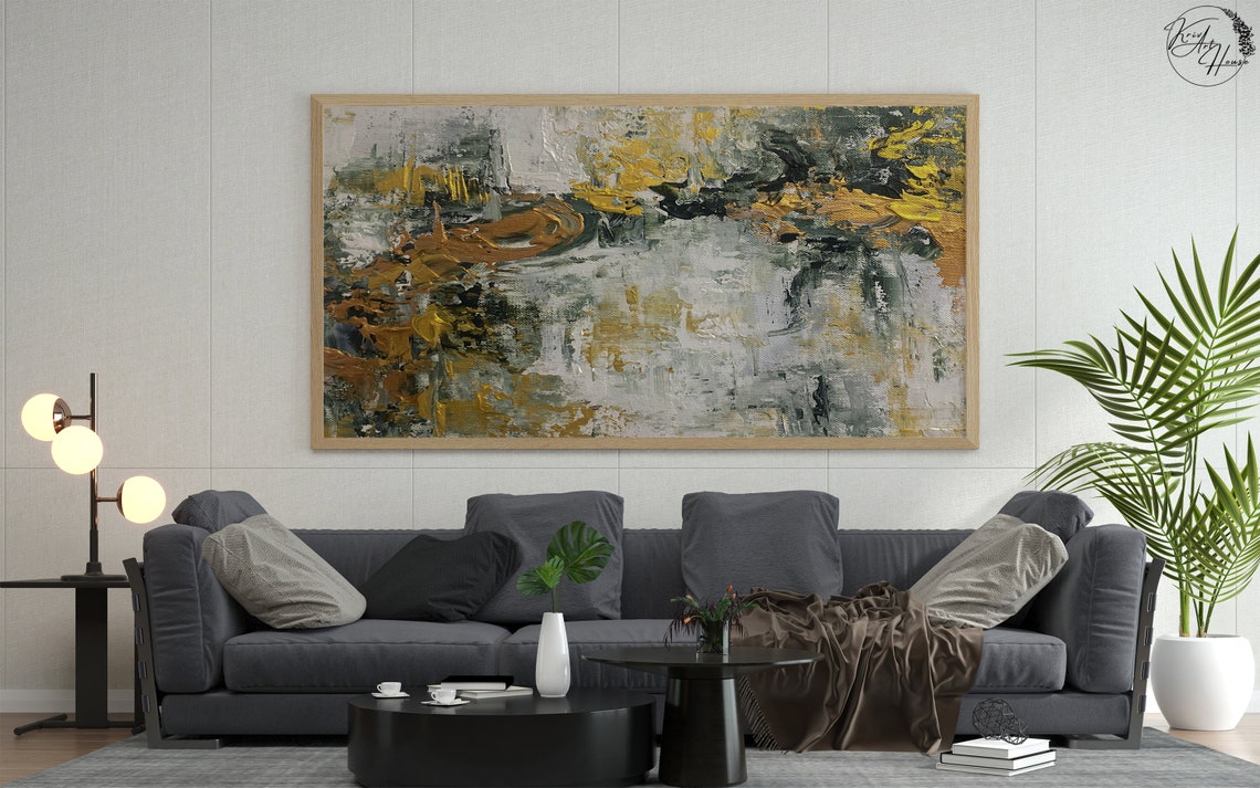 Gold Green White Earthy Textured Abstract Vertical Art Poster - Image 3