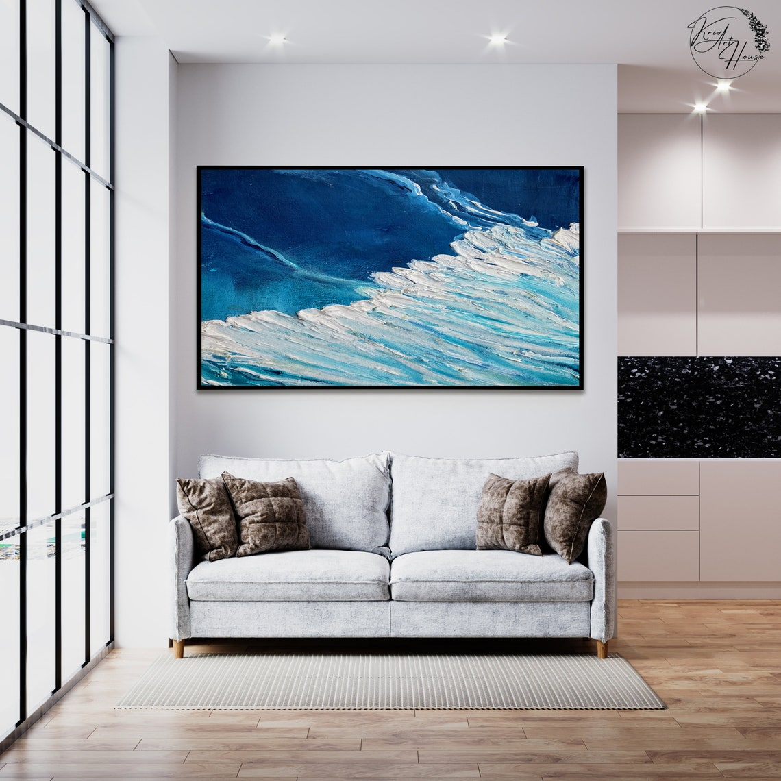 Blue Ocean Wave Breaking Foamy White Sea Seascape Wall Poster - Image 2