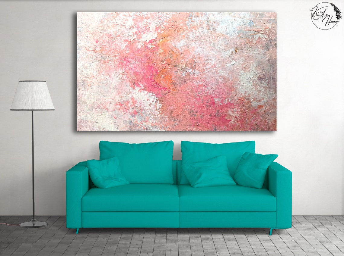 Coral Pink Textured Impasto Abstract Modern Gold Frame Wall Art - Image 4