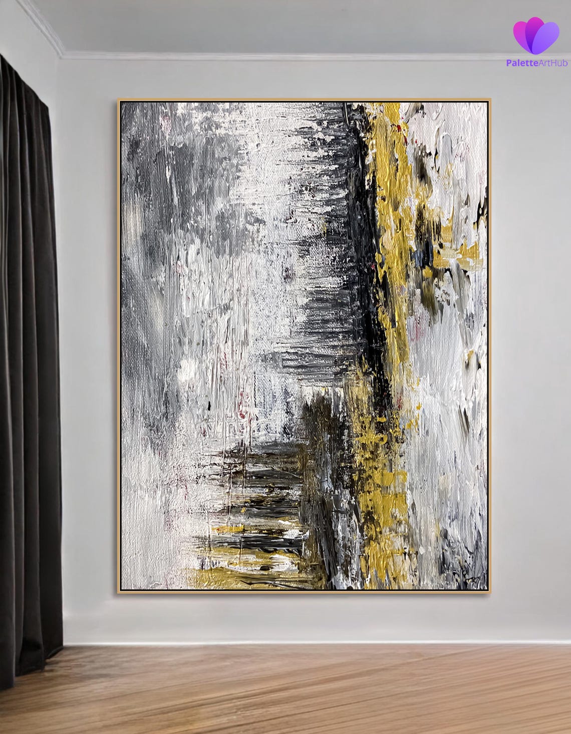 Black White Gold Abstract Winter Forest Mist Modern Wall Art - Image 3