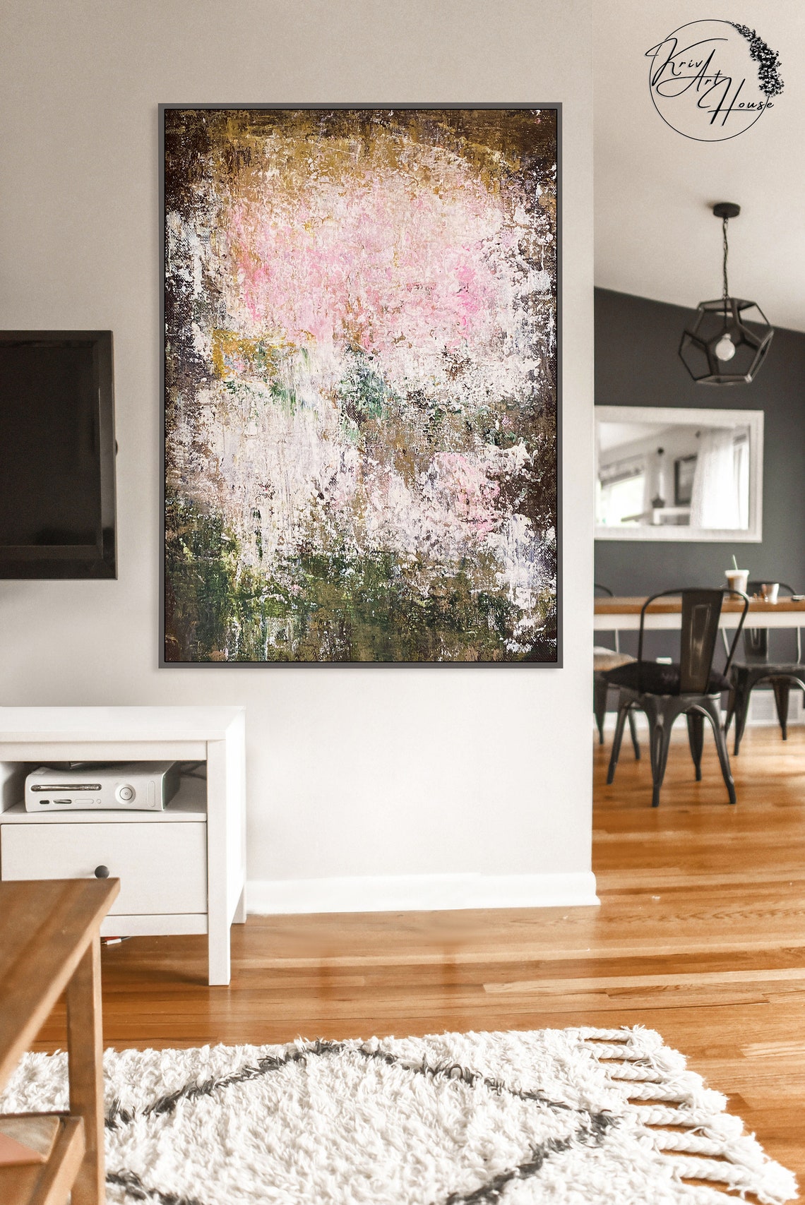 White Pink Green Soft Light Textured Abstract Vertical Poster - Image 2