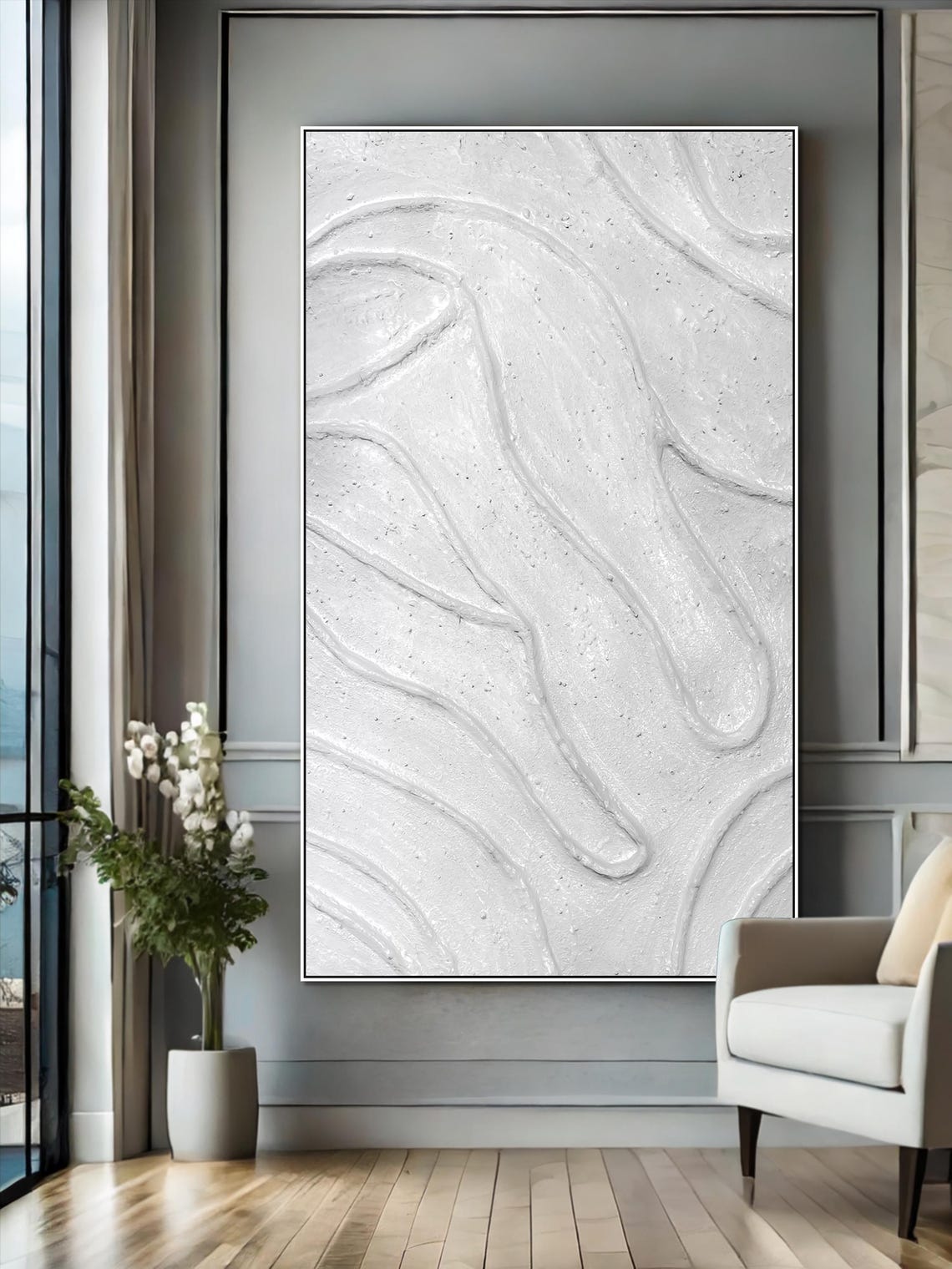White Organic Flowing Line Wabi Sabi Minimalist Abstract Poster - Image 2
