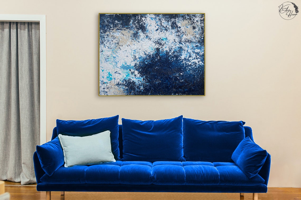 Navy Blue Ocean Foam Abstract Textured Waves Wall Art Poster - Image 3