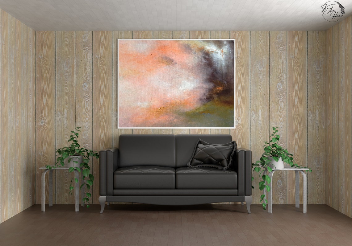Peach Orange Mist Dreamy Abstract Painting Warm Modern Wall Poster - Image 2
