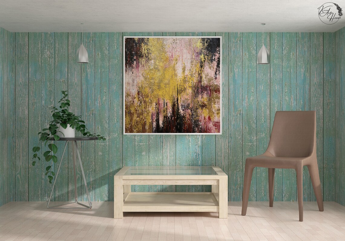 Gold Abstract Painting, Palette Knife Art Print - Image 2