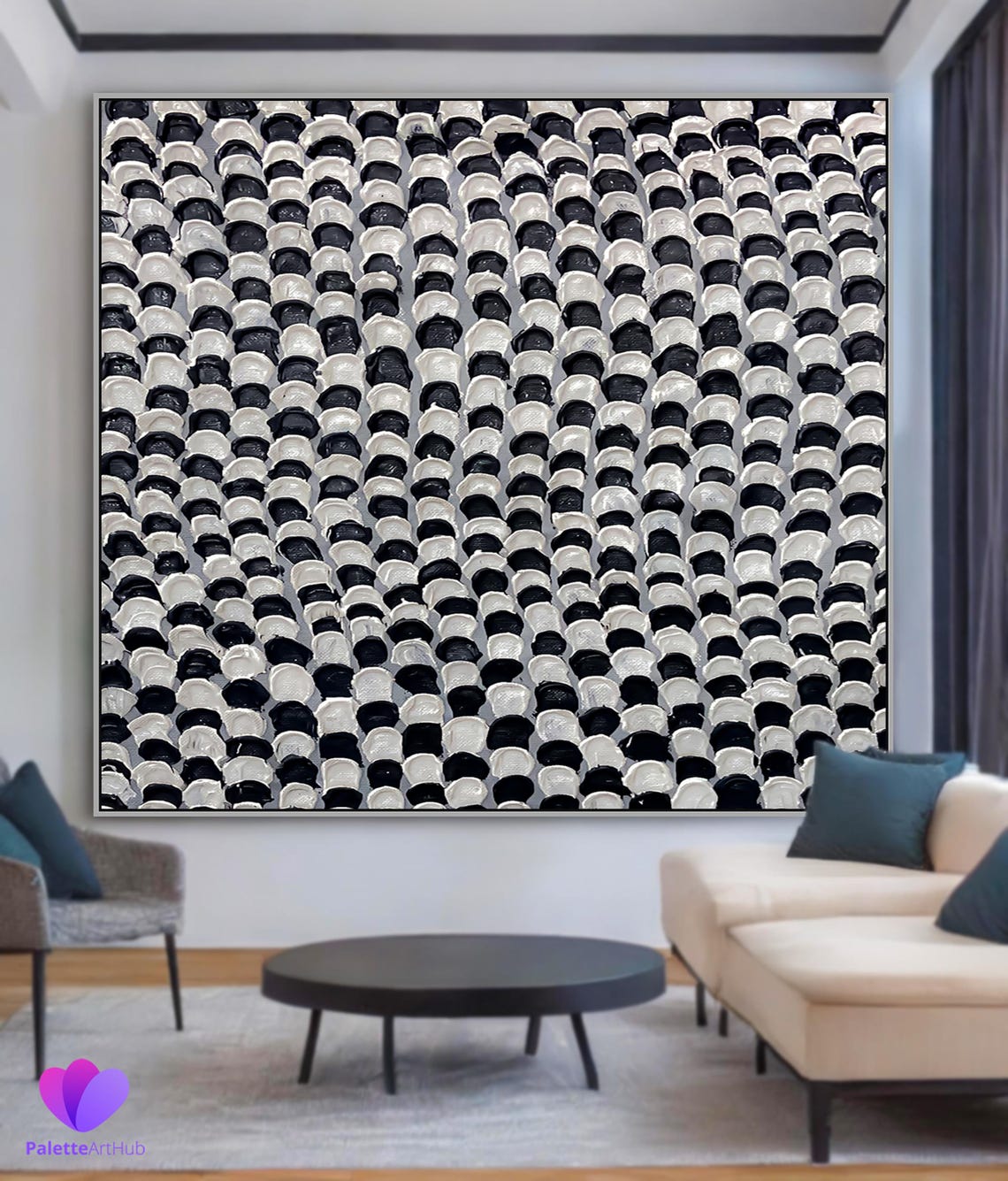 Black White Petal Rows Patterned Textured Modern Gallery Wall Art - Image 2