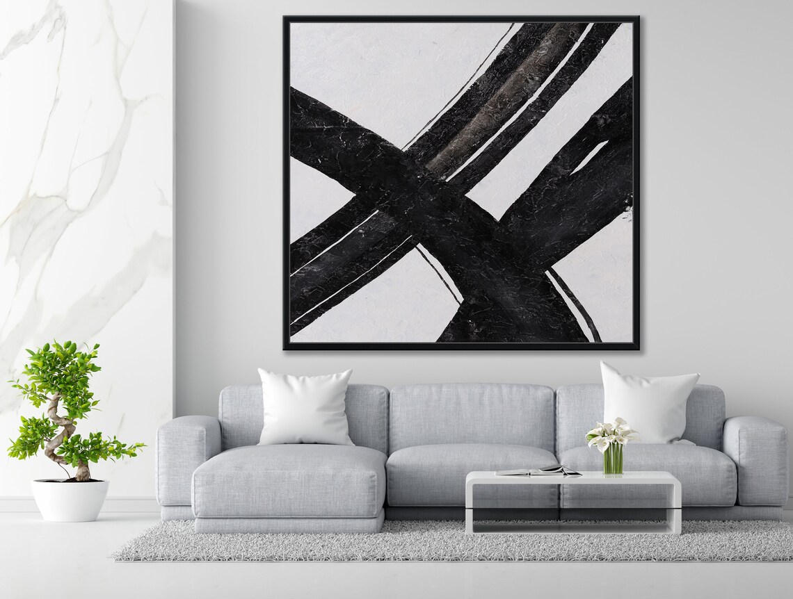 Black White Minimalist Brush Strokes Abstract Art Modern Wall Poster - Image 3