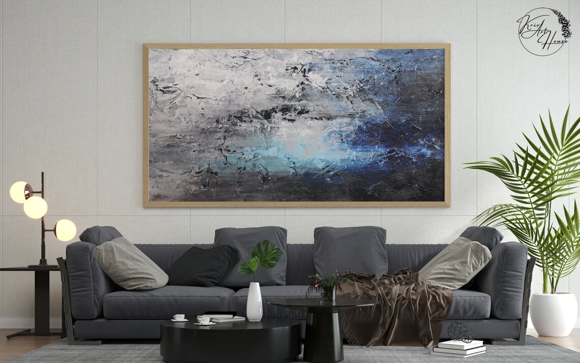 Grey and Blue Abstract Painting, Oversized Art Print - Image 3