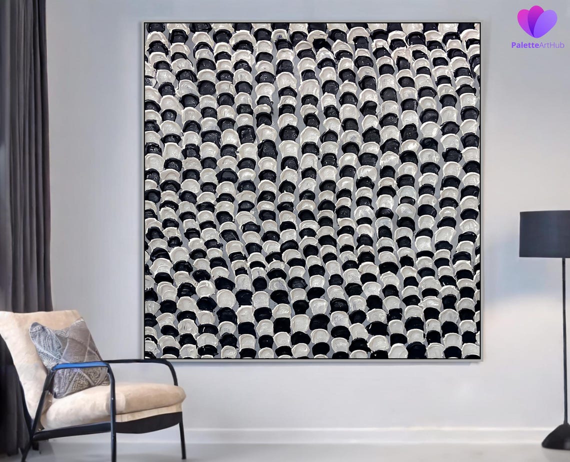Black White Petal Rows Patterned Textured Modern Gallery Wall Art - Image 3