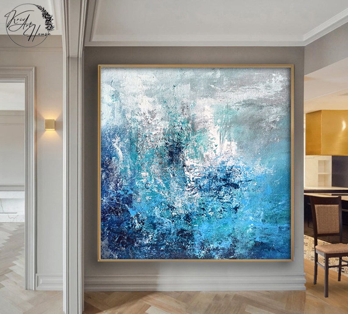 Blue And Grey Abstract Painting, Modern Wall Art Print - Image 3