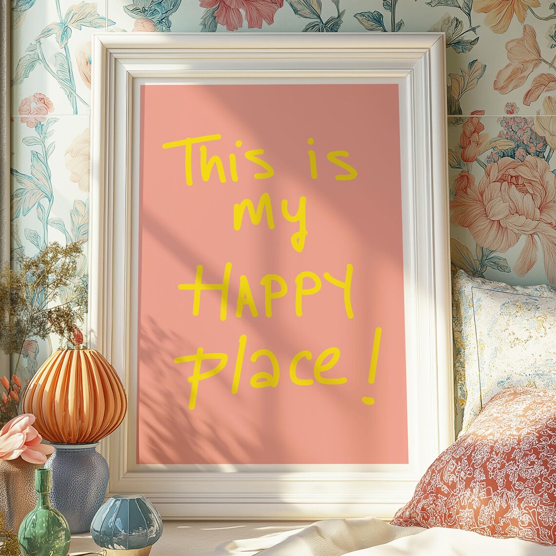 This Is My Happy Place Pink Handwritten Quote Cheerful Wall Poster - Image 3