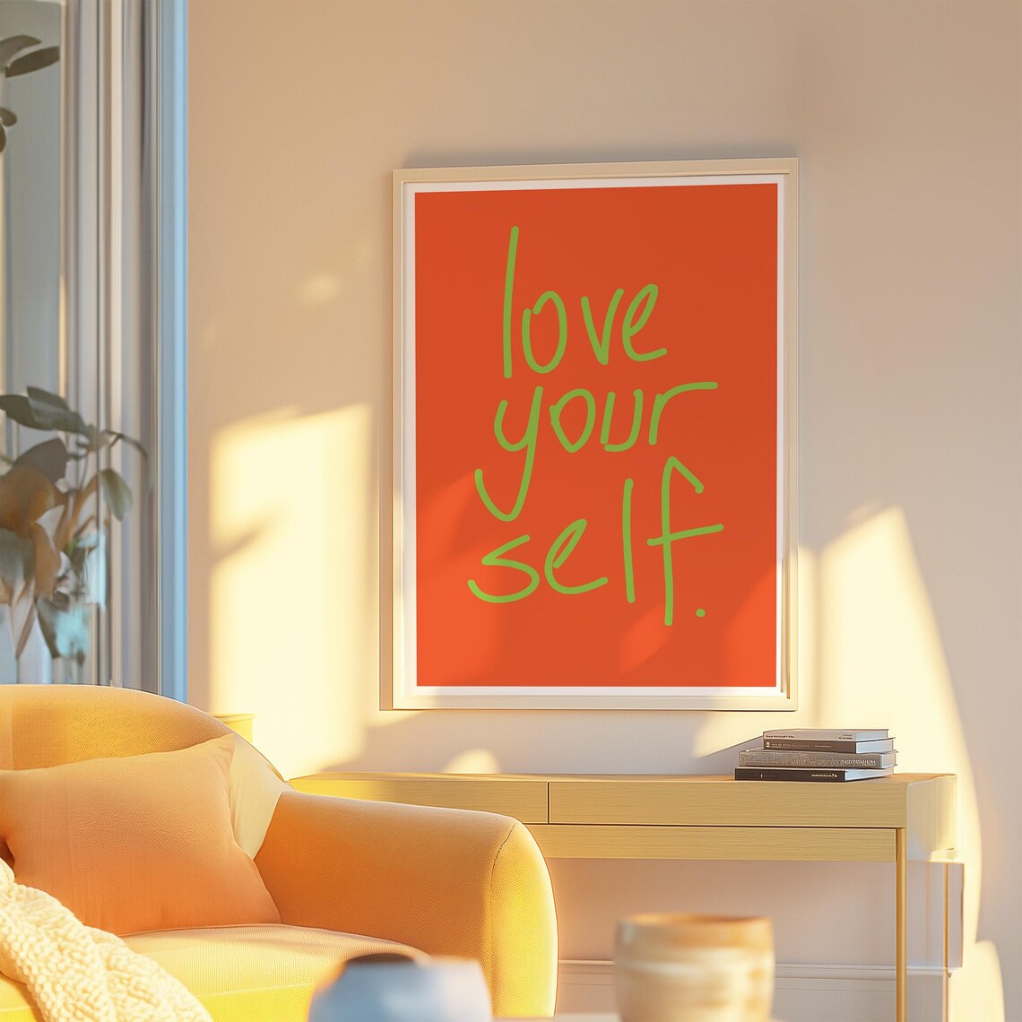 Love Your Self Orange Handwritten Affirmation Bold Color Wall Poster - Image 4
