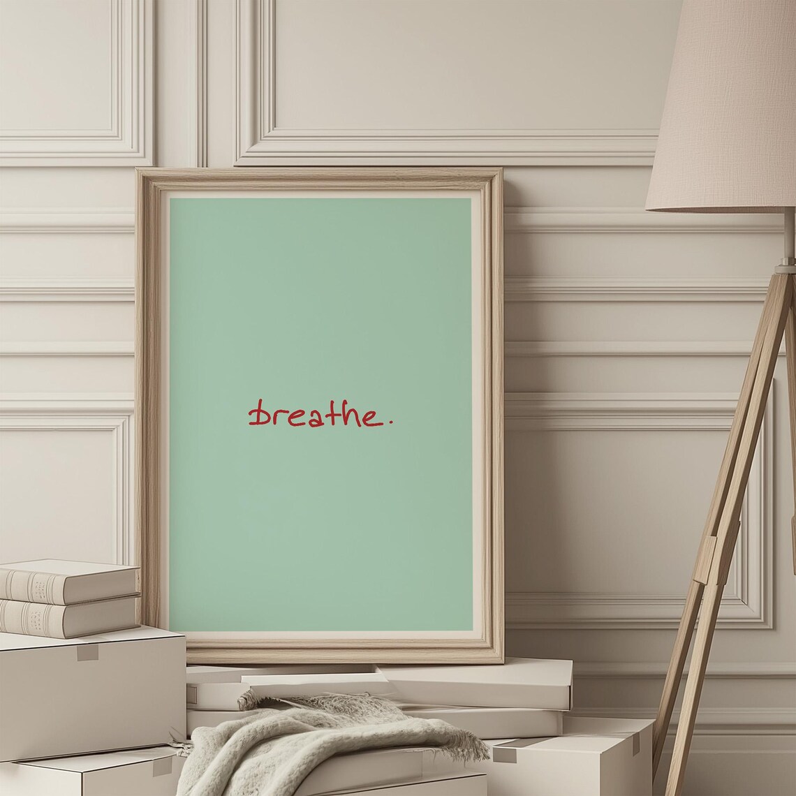 Breathe Minimalist Red Handwriting on Mint Simple Quote Art Poster - Image 3