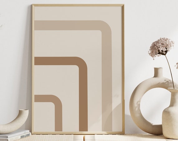 Abstract Modern Boho Wall Art Print Boho Line Poster Neutral Print Minimalist Decor Beige And Brown Print