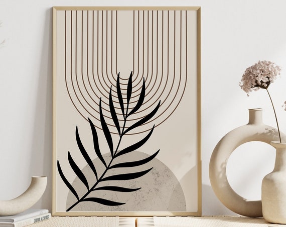Abstract Modern Boho Wall Art Print Boho Style Poster Boho Colour Print Geometric Decor Beige Black Rainbow Print