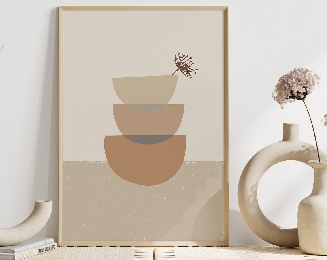 Abstract Stacked Half Circles Neutral Geometric Minimal Poster