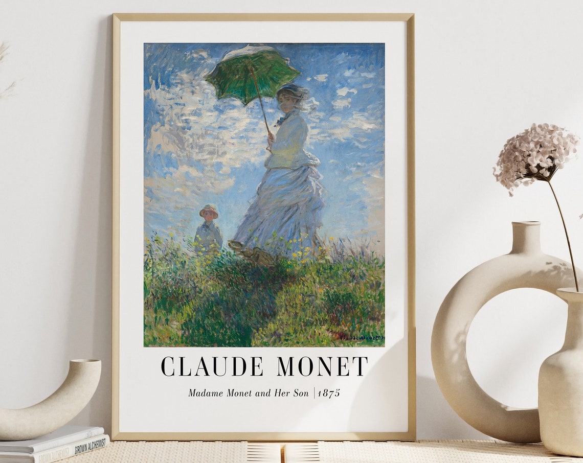 Claude Monet Madame Monet and Son 1875 Parasol Breezy Poster