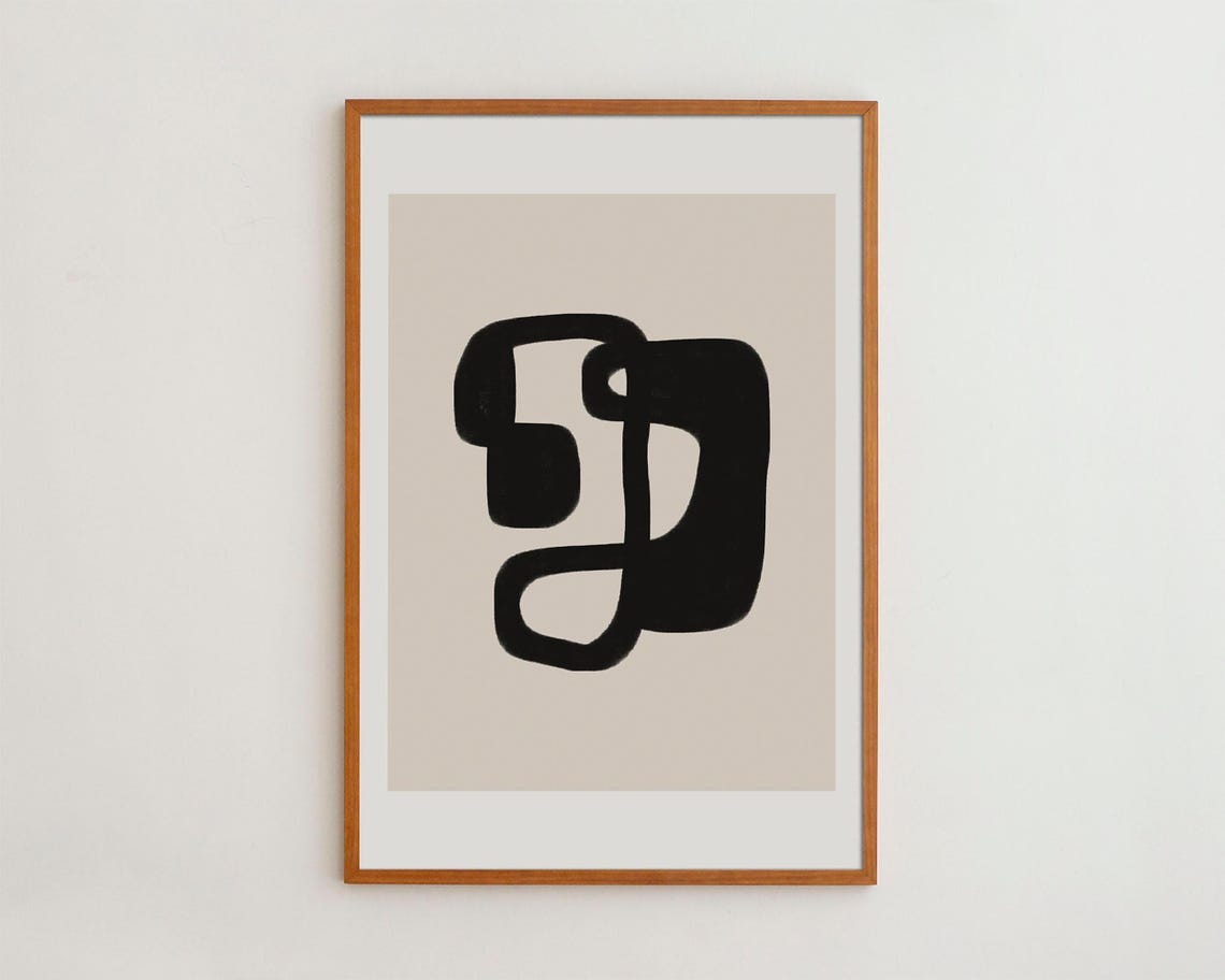 Black Organic Abstract Shape Minimalist Neutral Beige Poster