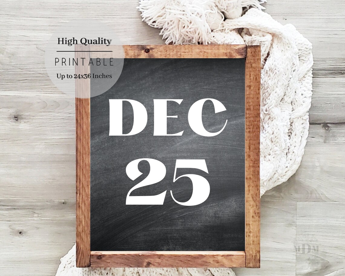 Dec 25 Christmas Chalkboard Sign Farmhouse Holiday Wall Art Poster