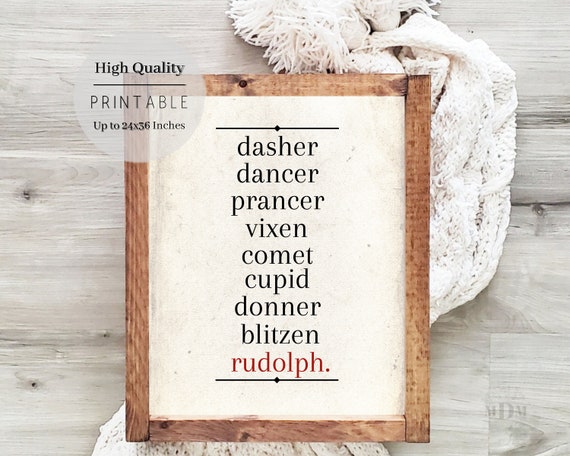 Reindeer Name Christmas Farmhouse Wall Art Print