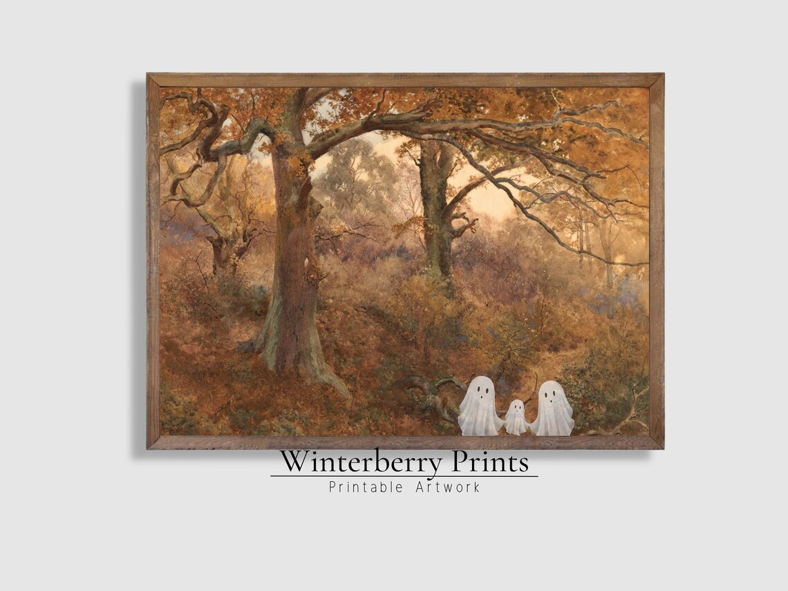 Halloween Vintage Ghost Family Landscape Art Print