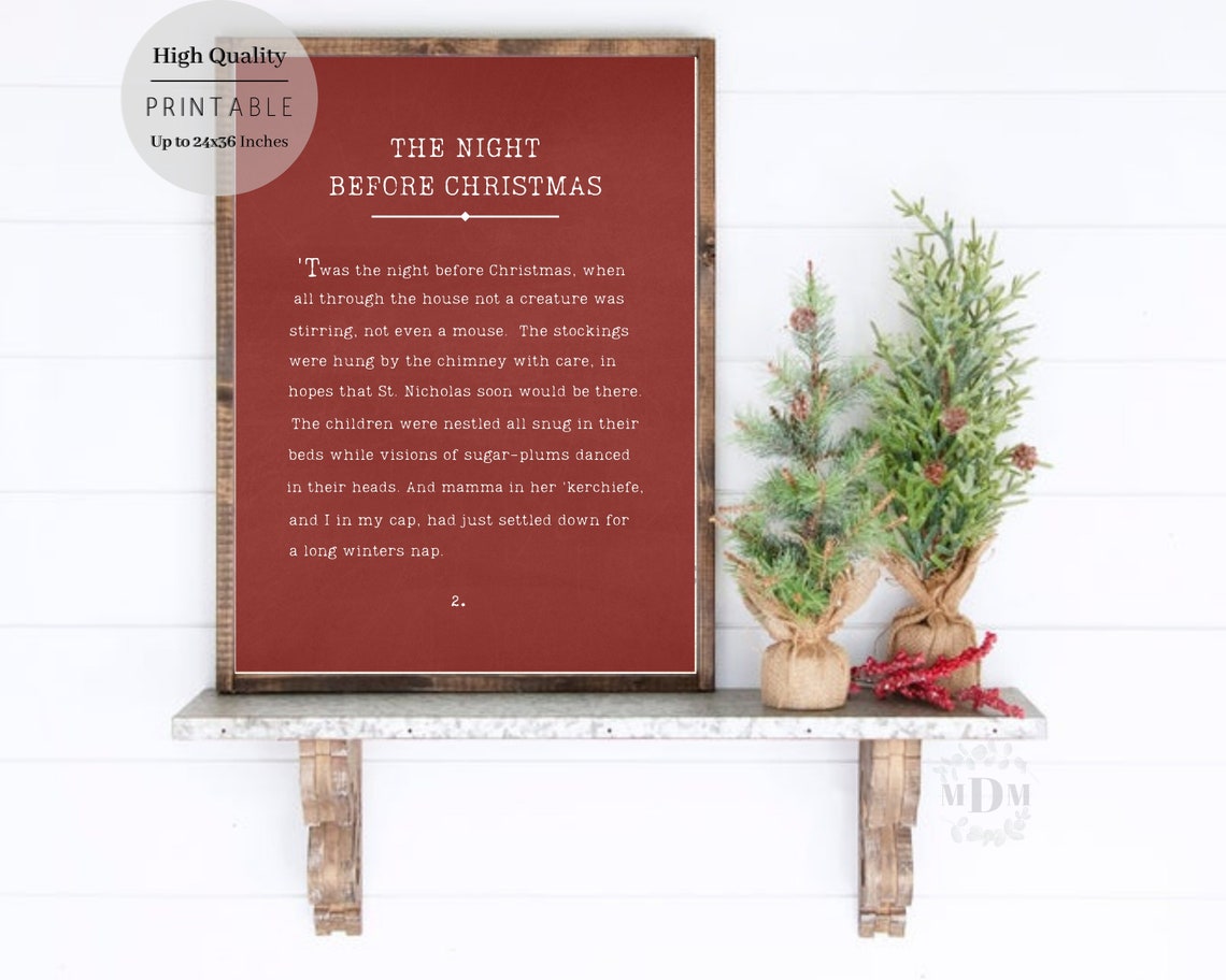 Twas The Night Before Christmas Poem Rustic Red Framed Quote Wall Art - Image 3