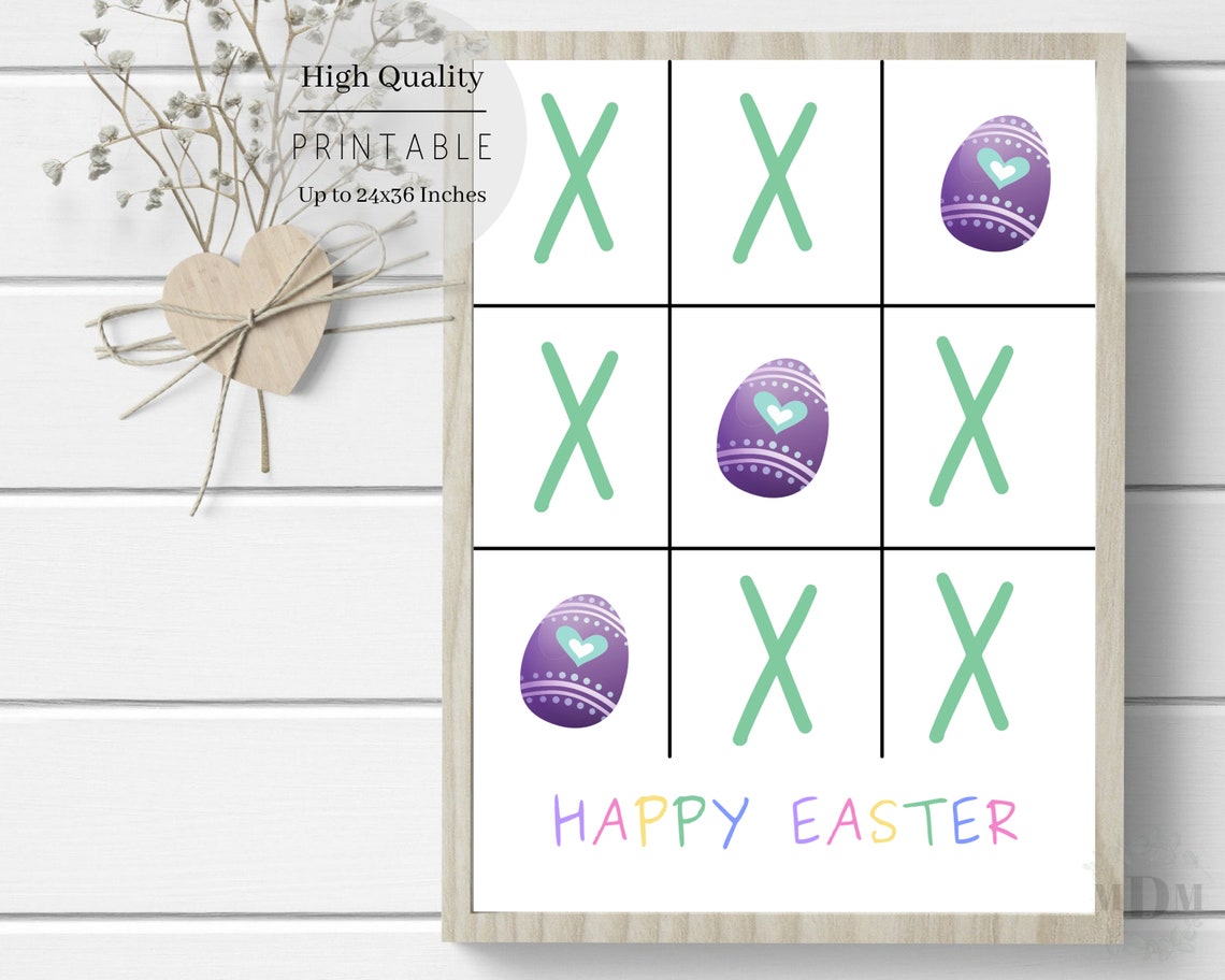 Happy Easter Tic Tac Toe Purple Eggs Game Colorful Framed Wall Poster - Image 2