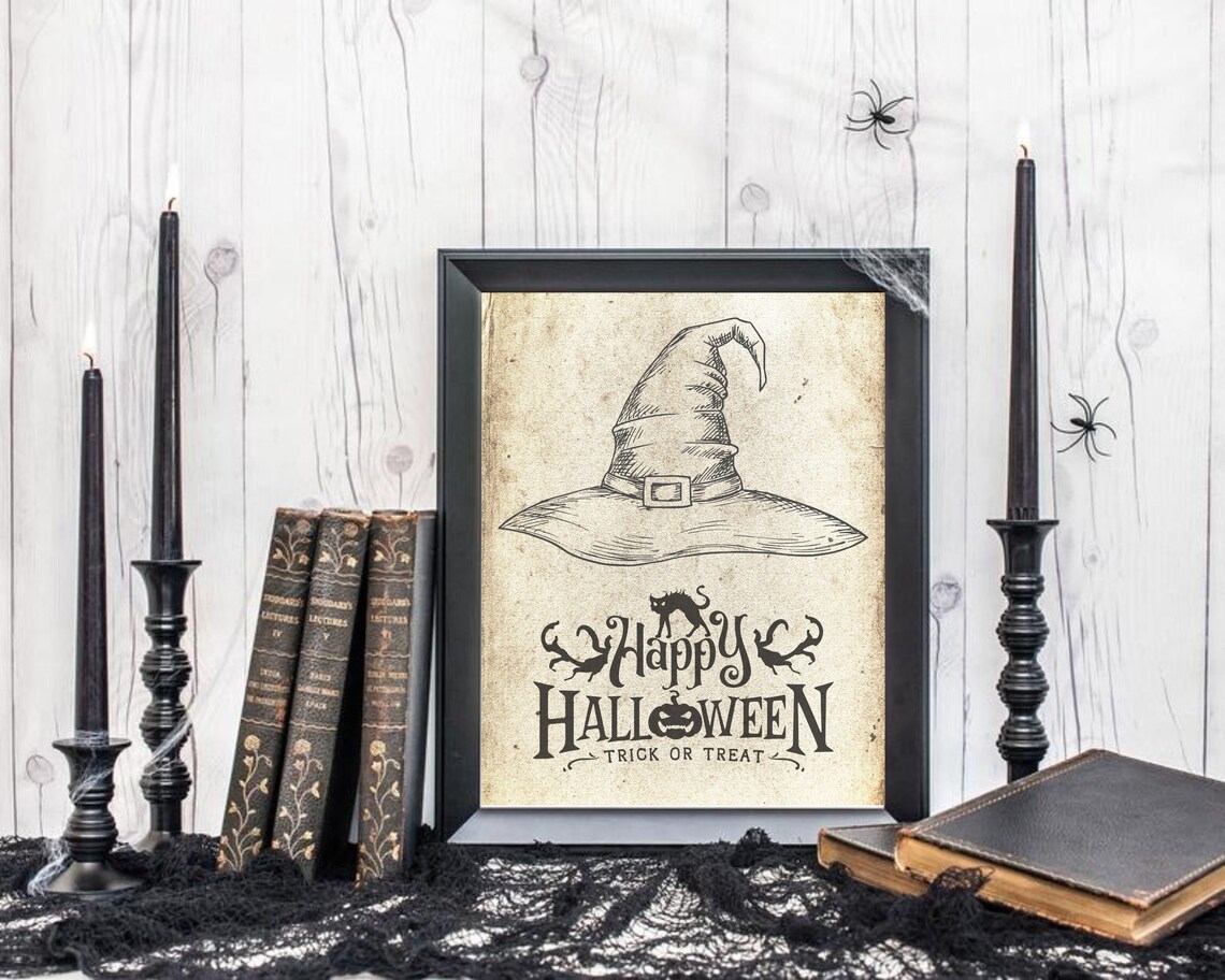 Happy Halloween Book Page Art Print, Antique Look - Image 2