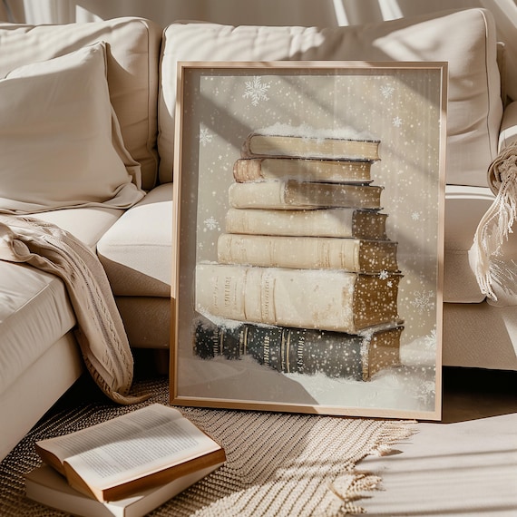 Christmas Book Stack Vintage Winter Wall Art