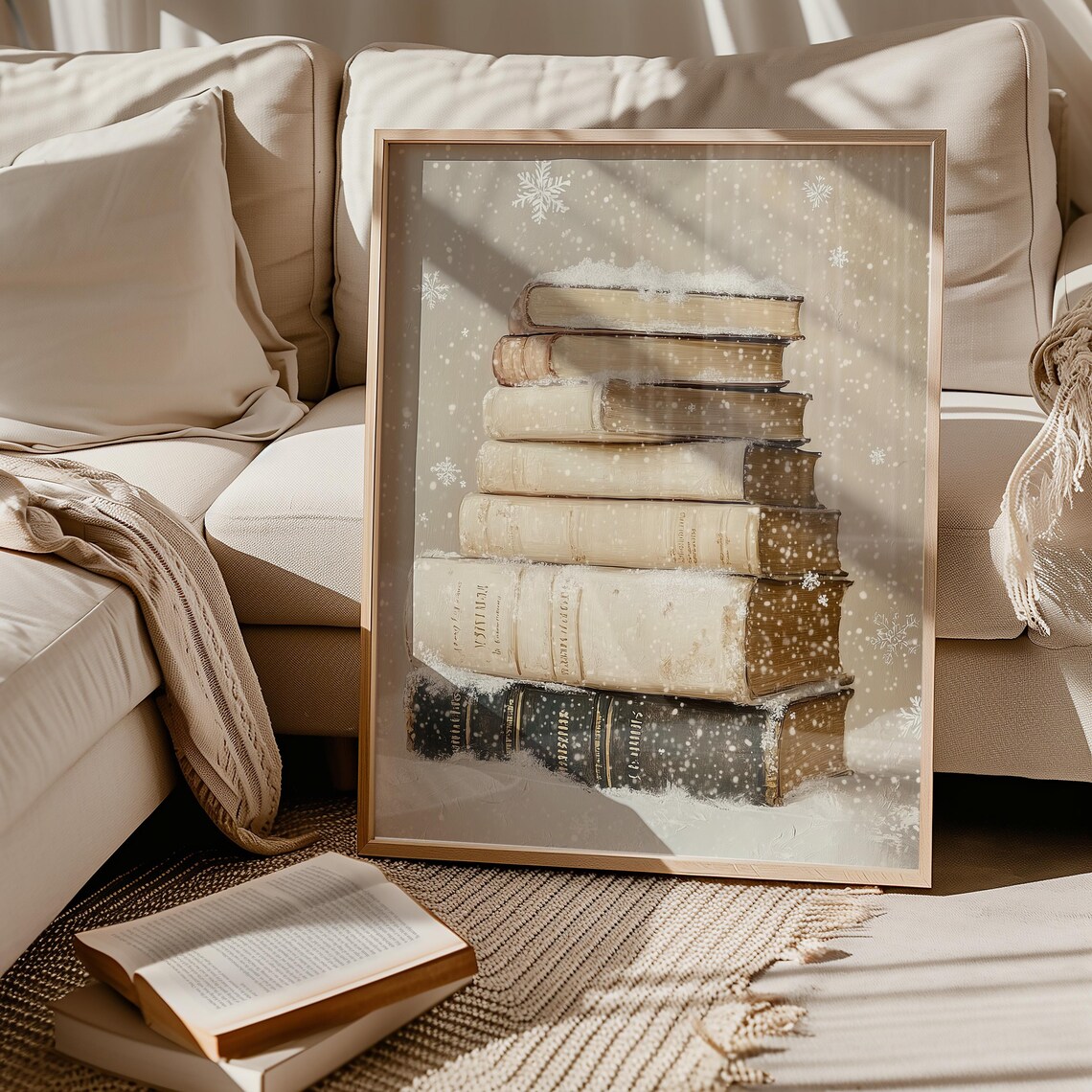 Christmas Book Stack Vintage Winter Wall Art