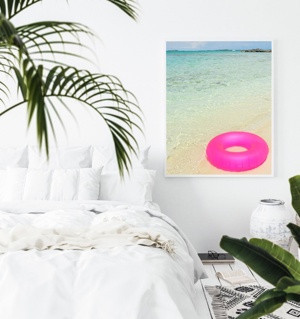 Pink Swim Ring Floating on Shallow Turquoise Beach Water Poster - Image 3