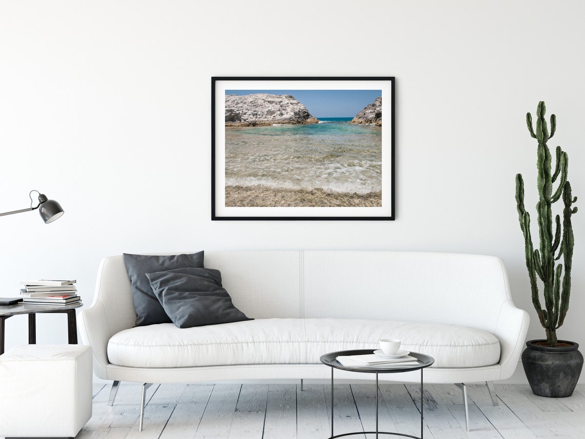 White Limestone Cliffs at Turquoise Rocky Cove Beach Shore Poster - Image 3