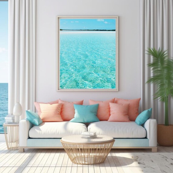 Vibrant Turquoise Shallow Ocean Water Ripples Coastal Photo Poster