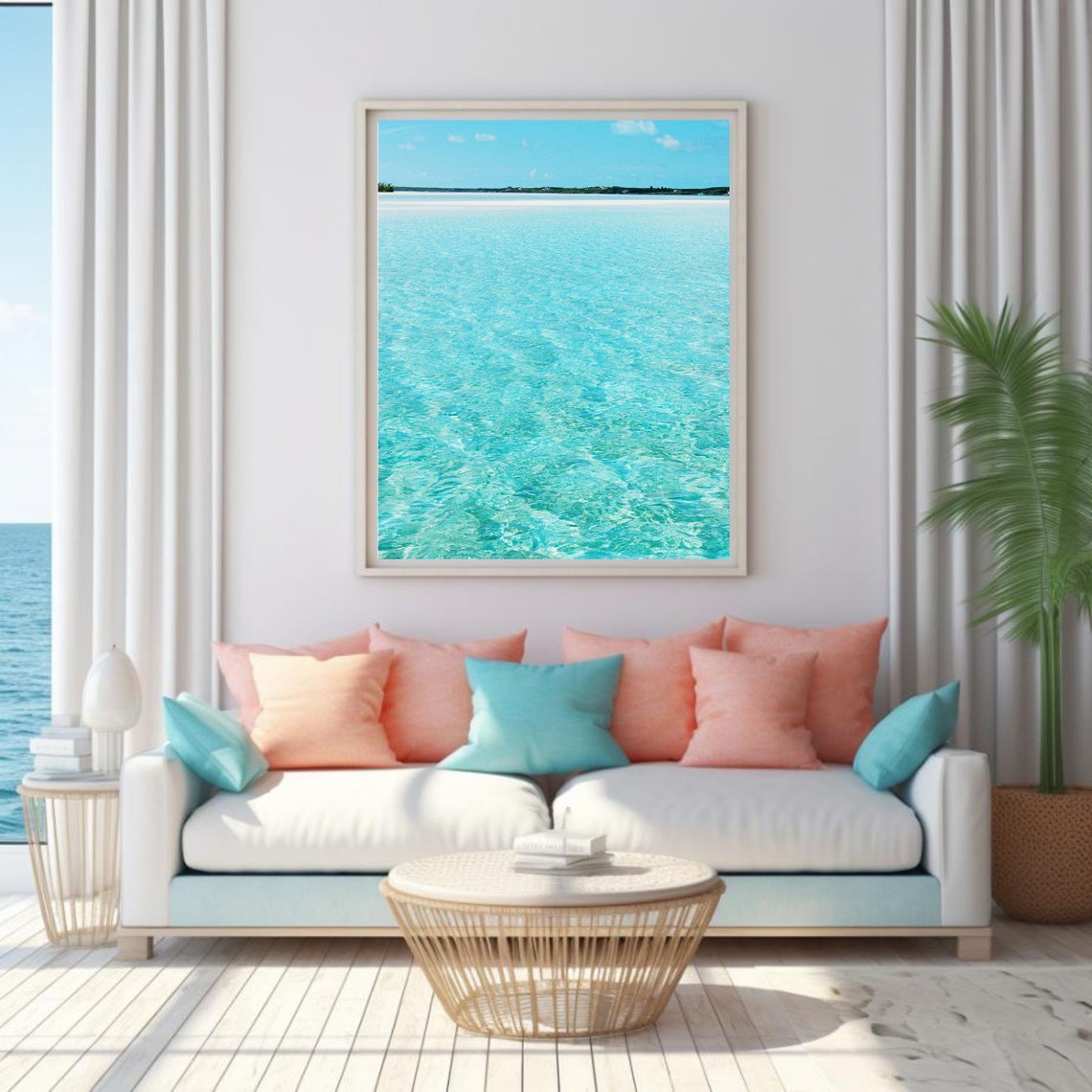 Vibrant Turquoise Shallow Ocean Water Ripples Coastal Photo Poster