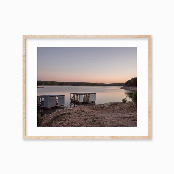 Sunset Lake Print Ozarks Photography Dock Of The Bay Artwork Lake Cabin Wall Decor Blue Blush Art Lake Life Art