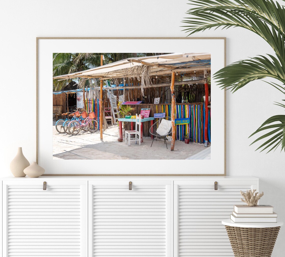 Colorful Beach Shack Bike Rent Rainbow Fence Tropical Photo Poster - Image 2