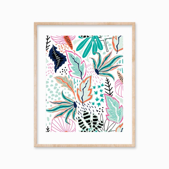 Abstract Exotic Flowers Wall Decor Tropical Leaves Nature Art Foliage Wall Decor Trendy Gifts For Her
